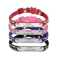 Mogoko Personalized Breakaway Cat Diamond Collar, Customized Bling Kitten Pet Collar with Engarved ID Name Plate and Bell（Pink）