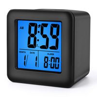 Plumeet Easy Setting Digital Travel Alarm Clocks with Snooze, Blue Nightlight, Large Display Time/Date/Alarm, Ascending Sound Alarm, Batteries Powered (Black)