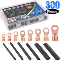 Glarks 300Pcs Open Barrel Wire Crimp Copper Ring Lugs Wire Crimp Terminal Connectors OT 5A 10A 20A 30A 40A 50A 60A 100A with Heat Shrink Tubing Assortment Kit for Auto Car Battery Cable Connector