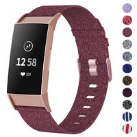 NANW Woven Bands Compatible with Fitbit Charge 3 Bands/Charge 3 SE, Soft Breathable Fabric Replacement Wristbands Strap Sports Accessories for Women Men, Large Small (Large (6.5"-8.7"), Sangria)