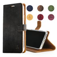 Snakehive iPhone 7 Plus Case, Vintage Collection Apple iPhone 7 Plus Wallet Case in Nubuck Leather Credit Card/Note Slot Apple iPhone 7 Plus (Black)
