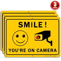 Smile You're on Camera Sign TOHAO 3 Pack Video Surveillance Warning Signs 10" x 7" UV Printed Waterproof Reflective .04" Rust Free Aluminum Indoor or Outdoor Use for CCTV Security Camera