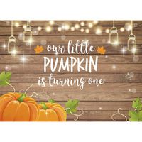 Allenjoy Pumpkin Rustic Wood Backdrop Happy 1st First Birthday Autumn Our Little Pumpkin Boy Girl is Turning One Party Decorations Fall Maple Leaf Table Banner 7x5ft Background Photo Booth Props