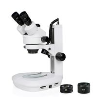 Vision Scientific VS-2FZ Trinocular Zoom Stereo Microscope, 0.7X-4.5X Zoom Range, 3.5X-90x Magnification Range, 0.5X & 2X Auxiliary Lens, Dual LED Illumination, Track Stand
