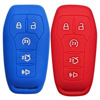 2Pcs Coolbestda Silicone Keyless Entry Fob Skin Jacket Protector Cover Case Remote for Ford F-150 Lincoln Fusion MKZ Mustang MKC 5 Buttons Smart Key Red Blue