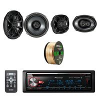 Pioneer CD Bluetooth Receiver W/Enhanced Audio Functions W/Kicker 6.5 Inch CS Series 2-Way Black Car Coaxial Speakers Pair, Kicker 6.9 Inch CS Series 3-Way Speakers Pair & Enrock Speaker Wire Cable