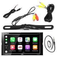 JVC KW-V420BT 7" Double DIN Car CD DVD USB Bluetooth Stereo Receiver Bundle Combo With License Plate Mount Rear View Colored Backup Parking Camera, Enrock 22" AM/FM Radio Antenna