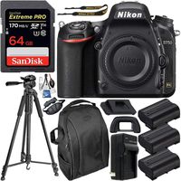 Nikon D750 DSLR Camera (Body Only) & Deluxe Accessory Bundle - Includes: SanDisk Extreme PRO 64GB SDXC Memory Card, 2X Extended Life Replacement Battery, 75" Tripod, Professional Backpack & More