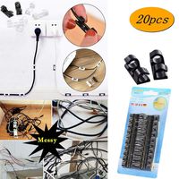 Cable Management Clips, 20 Pack Self-adhesive Cord Organizer Cable Management for Organizing Cable Cords Home and Office, Ties Fixer Fastener Holder (Black)