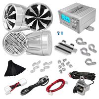 Updated Premium Motorcycle Audio System - 600 Watts Speaker and Amplifier - ATV/Snowmobile Mount 4 Channel - 4 3-Inch Waterproof Speakers, Handlebar Mount Aluminum Die-cast - USB/SD Card, FM Radio