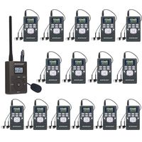 EXMAX 60-108MHz Portable DSP Stereo Wireless Headsets FM Radio Broadcast System for Tour Guide Teaching Meeting Training Travel Field Interpretation - 1 Transmitter and 15 Receivers Gray