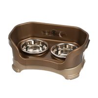 Neater Feeder Deluxe Small Dog (Bronze) - The Mess Proof Elevated Bowls No Slip Non Tip Double Diner Stainless Steel Food Dish with Stand