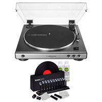 Audio-Technica AT-LP60X USB Fully Automatic Belt-Drive Stereo Turntable (Gunmetal) with Knox Gear Vinyl Record Cleaner Kit