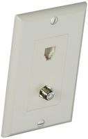 Morris 80181 Decorative Single RJ11 4 Conductor Phone Jack and Single F Connector Wall Plate, 2 Piece, White