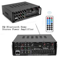 HYYKJ EQ Bluetooth Power Amplifier Dual Channel Sound Audio Stereo Receiver USB SD AUX 4 Way Microphone Input Remote Control 110V 300W for Home Theater Speaker System