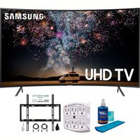 Samsung UN65RU7300 65" RU7300 HDR 4K UHD Smart Curved LED TV (2019 Model) with Wall Mount Bundle Includes Screen Cleaner + 6-Outlet Surge Adapter + Flat Wall Mount Kit Ultimate Bundle for 45-90 TVs