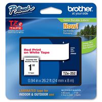 Brother Genuine P-Touch TZE-252 Tape, 1" (24 mm) Standard Laminated P-Touch Tape, Red on White, Laminated for Indoor or Outdoor Use, Water-Resistant, 26.2 ft (8 m), Single-Pack