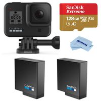 GoPro HERO8 Black, Waterproof Digital Sports and Action Camera with Touch Screen 4K UHD Video 12MP Photos, Essential Bundle with 2 Extra Batteries, 128GB microSD Card, Cleaning Cloth