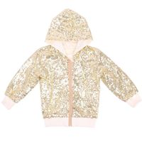Cilucu Kids Jackets Girls Boys Sequin Zipper Coat Jacket for Juniors Girls Birthday Christmas Clothes Long Sleeve Hoodie Ivory Gold 13-14 Years Old
