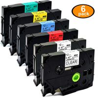 NEOUZA Compatible for Brother P-Touch TZ TZe 131 231 431 531 631731 Tape Label 12mm(0.47 Inch) x 8m (26.2ft) (Set of 6 Color Packs Black Print on Clear White Red Blue Yellow Green)