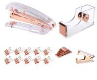 Modernlife Rose Gold Acrylic Stapler Bundle, Stapler and Staple Remover, Tape Dispenser, with 1000 Pcs Rose Gold Staples, 10 Pcs Binder Clips