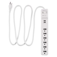 AmazonBasics 6-Outlet Surge Protector Power Strip with 2 USB Ports - 1000 Joule, White
