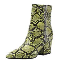 BIKETAFUWY Women's Snakeskin Print Booties Pointed Toe Slip On High Chunky Heel Pumps Side Zipper Ankle Booties Party Shoes