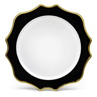 " OCCASIONS" 20 pcs Round 13'' Round Acrylic Plastic Wedding Chargers, Dinner Party Decoration Charger Plates (Scalloped Black and Gold)