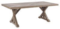Beachcroft Outdoor Farmhouse Beige Dining Table with Porcelain Top and Umbrella Hole