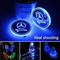 2pcs LED Car Cup Holder Lights for Mercedes-Benz, 7 Colors Changing USB Charging Mat Luminescent Cup Pad, LED Interior Atmosphere Lamp
