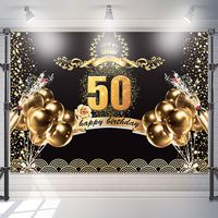 50th Birthday Decorations 7x5 feet Black and Gold Happy Birthday Backdrop, Fifty Years Old Photo Background Banner for Party Supply (6x4)