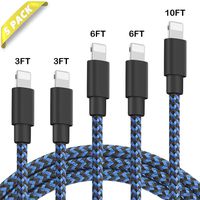 Phone Charger 5Pack 3FT 3FT 6FT 6FT 10FT Nylon Braided USB Charging & Syncing Cable Compatible with Phone 11 11 Pro MAX XS MAX XR X 8 8 Plus 7 7 Plus 6s 6s Plus 6 6 Plus and More (Blue&Black)