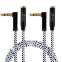 CableCreation [2-Pack] 3 Feet 3.5mm Male to Female Extension Stereo Audio Extension Cable Adapter, 90 Degree Right Angle Aux Cable, Black and White
