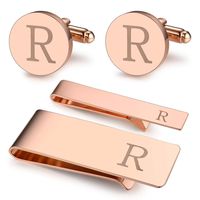 BodyJ4You 4PC Cufflinks Tie Bar Money Clip Button Shirt Personalized Initials Letter R Gift Set