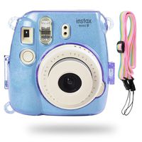 Katia Glitter Case Compatible for Fujifilm Instax Mini 9 / Mini 8 Instant Film Camera with Rainbow Strap (Cobalt Blue)