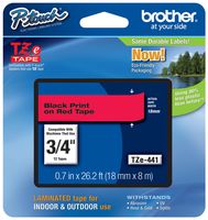 Genuine Brother 3/4" (18mm) Black on Red TZe P-touch Tape for Brother PT-2100, PT2100 Label Maker