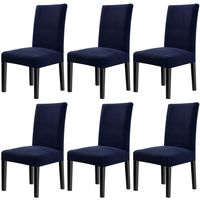 Fuloon 6 Pack Super Fit Stretch Removable Washable Short Dining Chair Protector Cover Seat Slipcover for Hotel,Dining Room,Ceremony,Banquet Wedding Party (Dark Blue)