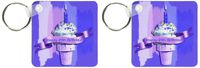 3dRose Happy 20th Birthday, Ice Cream Cone on Abstract, Purple - Key Chains, 2.25 x 4.5 inches, set of 2 (kc_49105_1)