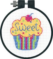 DIMENSIONS Learn-A-Craft 'Cupcakes' Mini Counted Cross Stitch Kit for Beginners, 3''