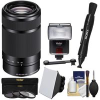 Sony Alpha E-Mount 55-210mm f/4.5-6.3 Zoom Lens (Black) + Flash + Soft Box + Diffuser + 3 Filters Kit for A5100, A6000, A6300, A6500 Cameras
