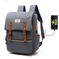 Vintage Slim Laptop Backpack with USB Charging Port for Men Women Fit 14" Laptop (Grey)