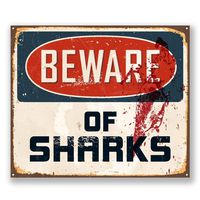 2 x 10cm/100mm Beware of Sharks Vinyl SELF ADHESIVE STICKER Decal Laptop Travel Luggage Car iPad Sign Fun #6526