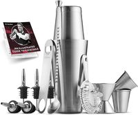 Premium Cocktail Shaker Bar Tools Set (14 piece) Brushed Stainless Steel Bartender Kit, with All Bar Accessories, Cocktail Strainer, Double Jigger, Bar Spoon, Bottle Opener, Pour Spouts