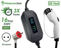 PRIMECOM Level 2 Electric Vehicle (EV) Charger (220V / 240Volt, 16Amp) Portable EVSE Smart Electric Car Charger, 30', 40', and 50 Feet Lengths (European, 30 Feet)