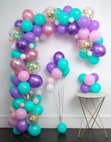 Unicorn Balloons Arch 114pcs & Garland Kit (Gold Confetti .Pearlescent Pink Purple.Light Purple.Mint Green.White.) Tying Tools+Decorating Strip+Glue Dots+Flower Clips+Ribbon Baby Shower Unicorn Party