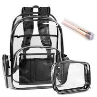 Clear Backpack with Cosmetic Bag,Multi-pockets Clear Transparent PVC School Backpack Casual Backpack with Comfortable Shoulder Straps Fits 15.6 Laptop for Women and Men (Black)