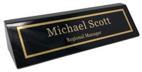 Personalized Business Desk Name Plate, Black Piano Finish - Free Engraving