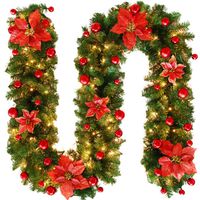 smallwoodi Christmas Rattan Wreath 2.7m Christmas Artificial Flower Vine Rattan Garland Wreath Hanging Party Decor Christmas Decoration Red