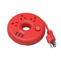 USB Power Strip, NTONPOWER Desktop Charging Station with 3 Outlets 3 USB Short Wrapped Extension Cord 15 inch for Travel, Cruise Ships, Office, Nightstand - Red