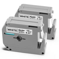 Anycolor Replace M Tape M231 Compatible with P Touch Label Maker PT-90 PT-M95 PT-70BM PT-70 PT-65 PT-85 PT-45, Black on White, 0.47 Inch (12mm) x 26.2 Feet (8m), 2-Pack